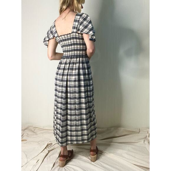 THE GREAT Gingham B&W Plaid Smocked Bust Flutter Sleeve Maxi Dress US SMALL - Picture 8 of 16